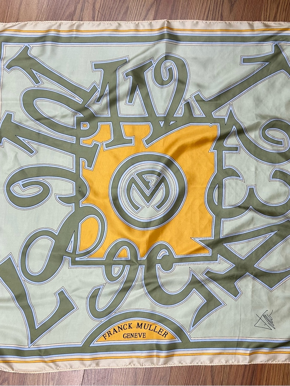 FRANCK MULLER Silk Gear Number Pattern Scarf Multicolor New